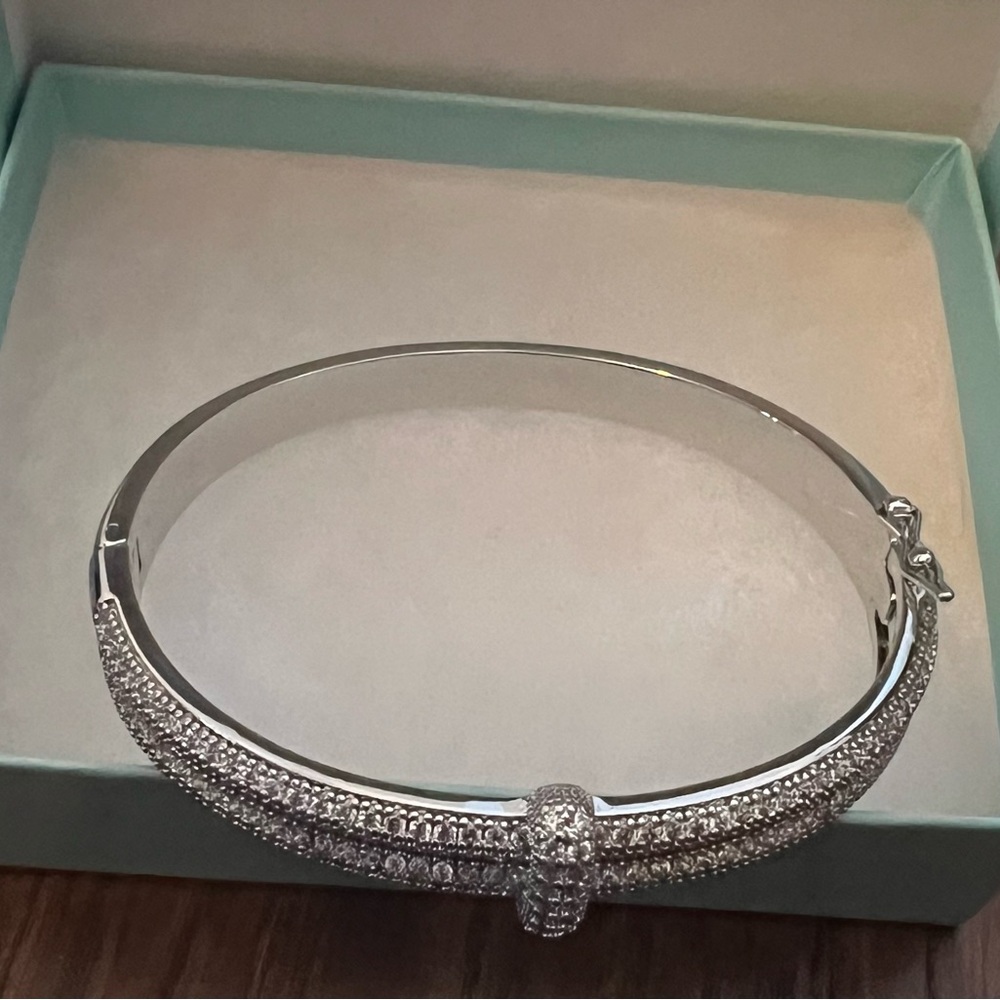 Park Lane Elegant Silver Hinge Bracelet with Crystal Accents